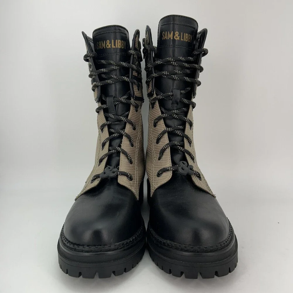 Sam & Libby Boots Womens Size 8.5 Canvas Stella Combat Lace Up Zip Lug Sole